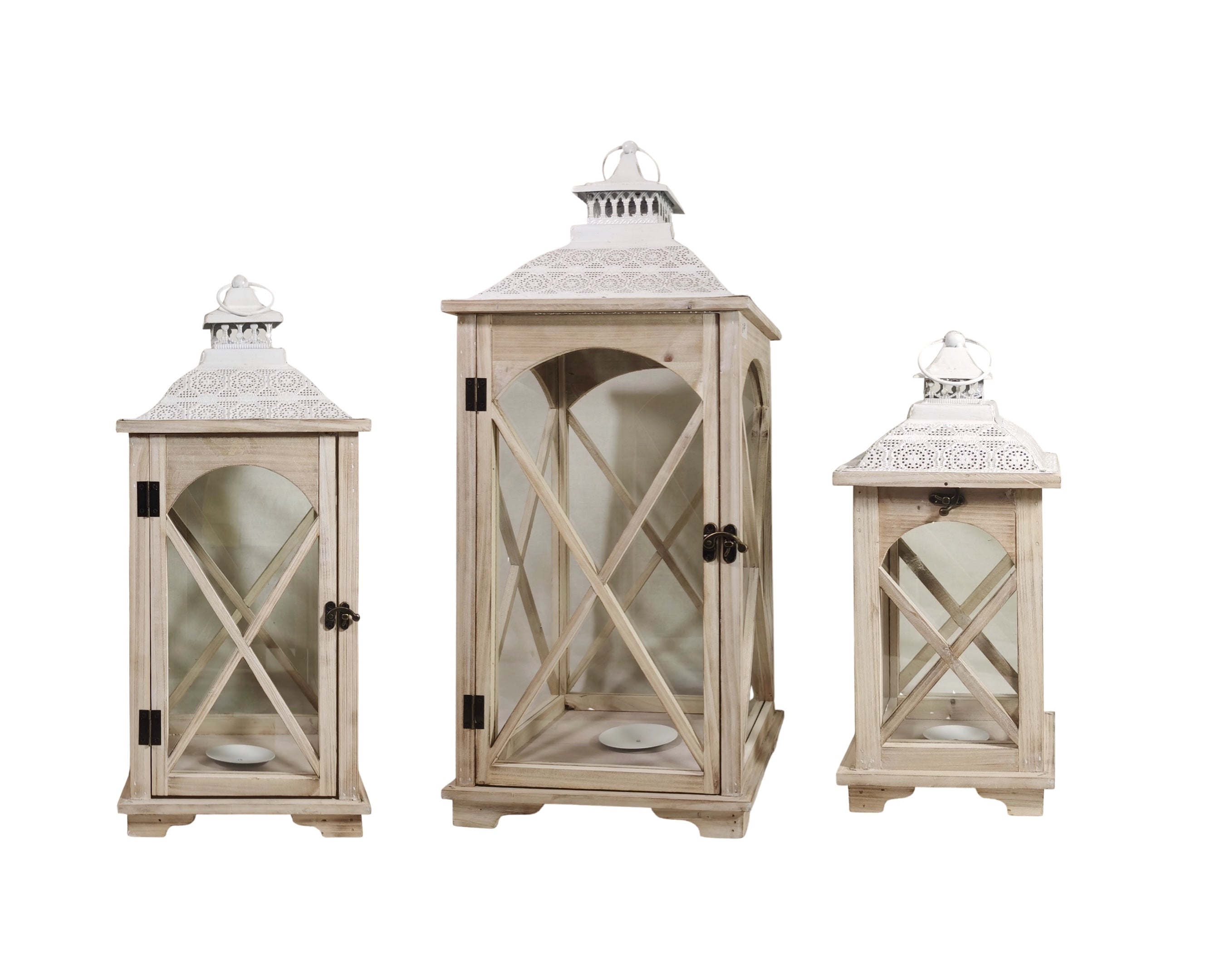 White deals wooden lanterns