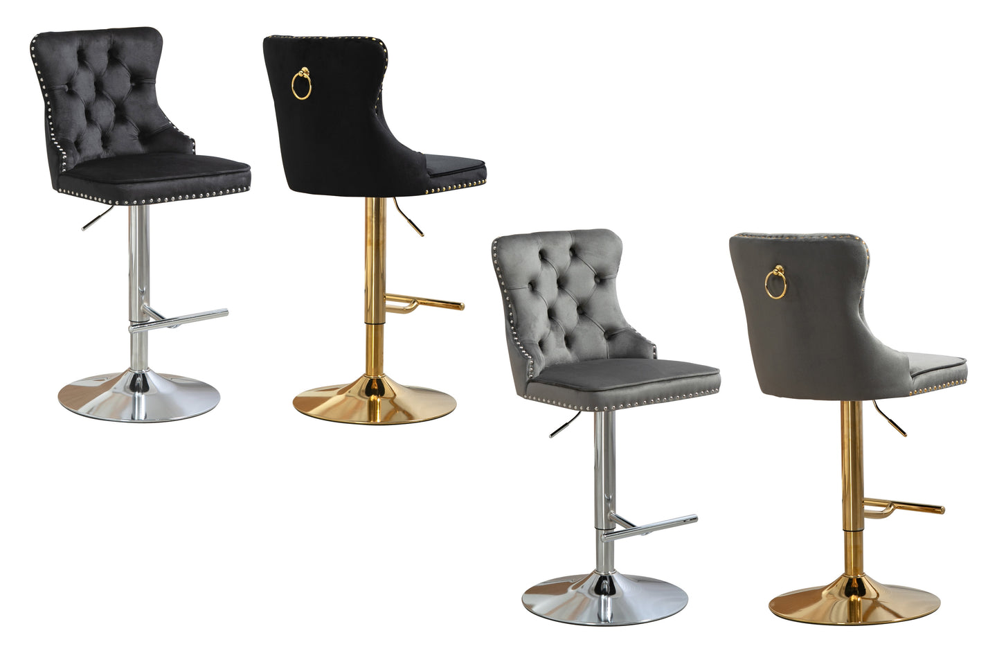Sahara Tufted Height Adjustable Swivel Bar Stools with Footrest - 3 Colours Available