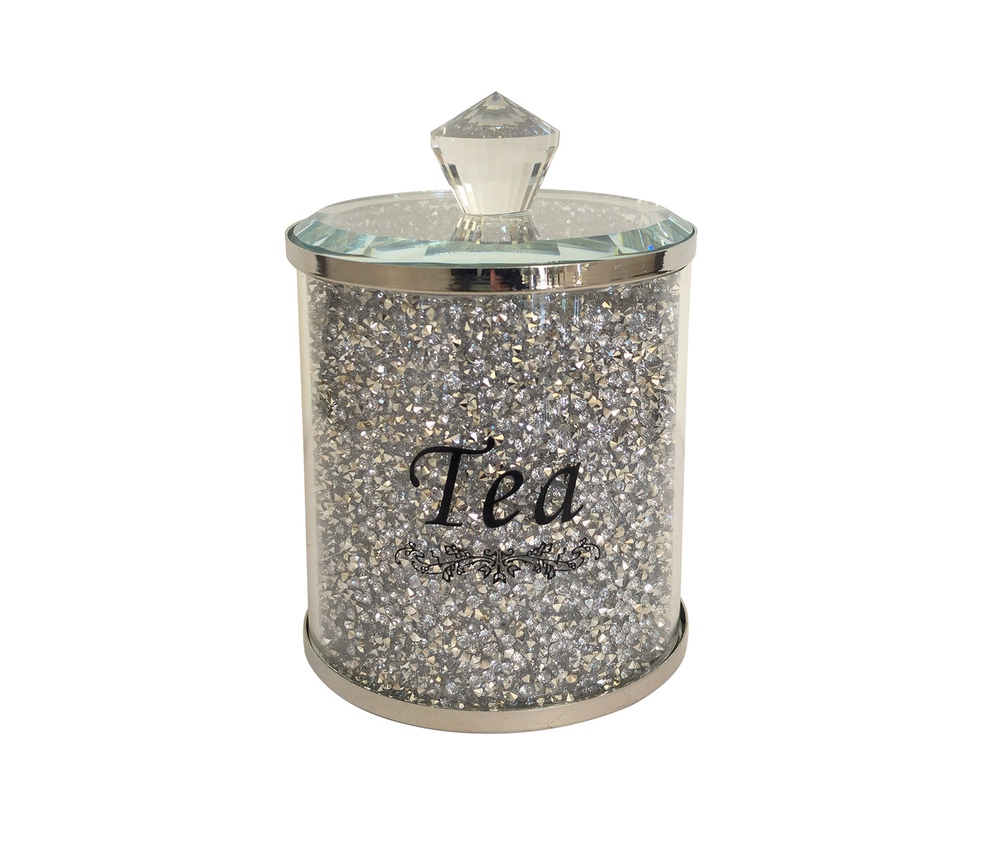 Crystal Sugar, Coffee, Tea Canister with Mirrored Tray